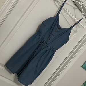 Denim Button-Up Dress spaghetti straps with pockets